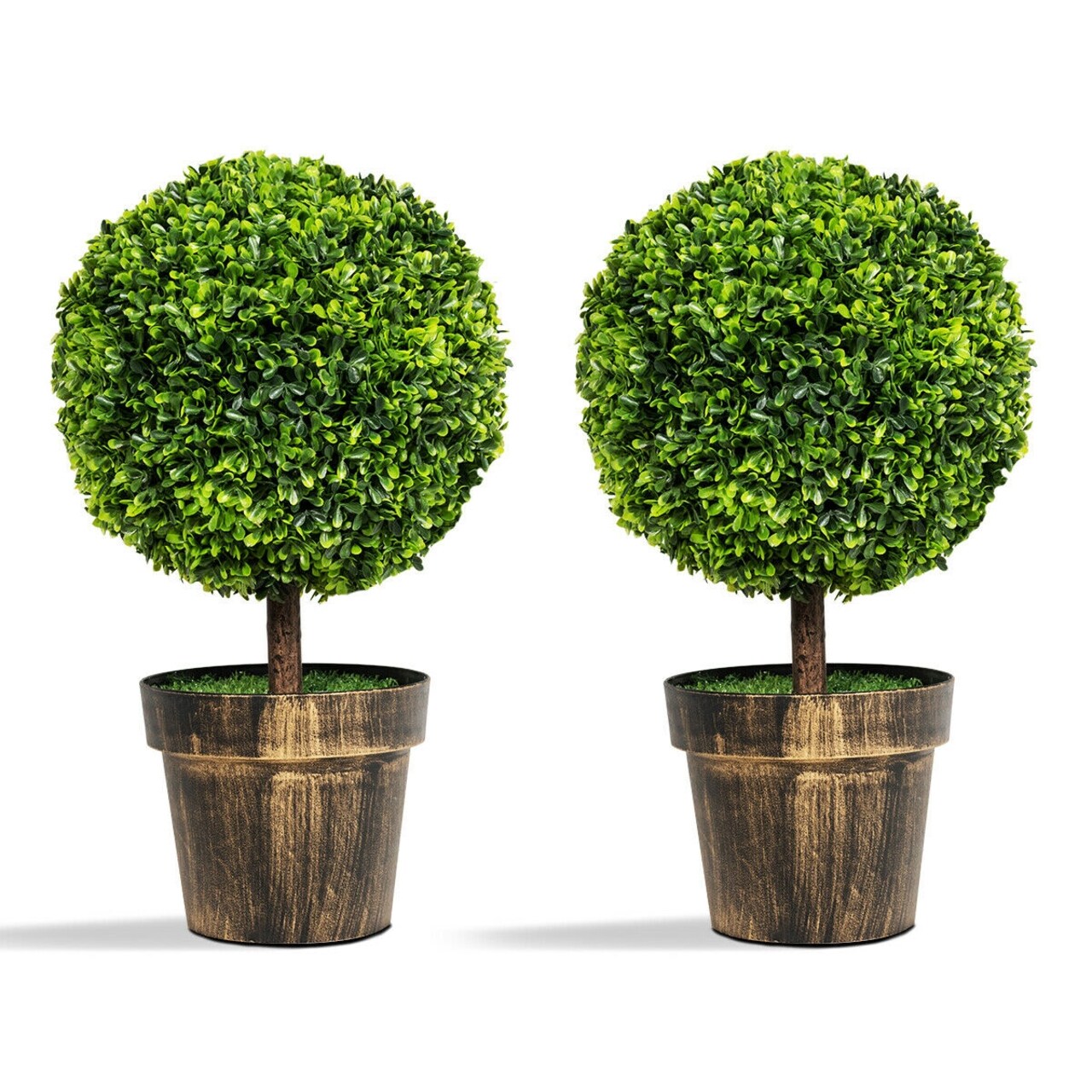 24" Green Artificial Boxwood Topiary Tree PVC Plastic Indoor Outdoor